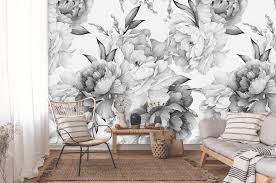 wallpaper mural watercolor peonies in