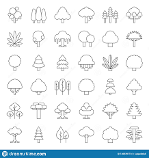 Cute Simple Tree And Plant Icon Outline Design Stock Vector