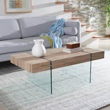Beige Glass Wood Coffee Table Cof7001c