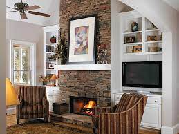 Built Ins Offset Fireplace Fireplace