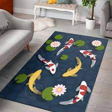 koi fish pond rug with water lily
