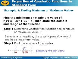 properties ofof quadratic functions in