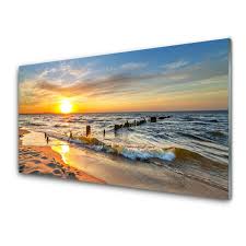 Glass Wall Art Sun Sea Beach Landscape