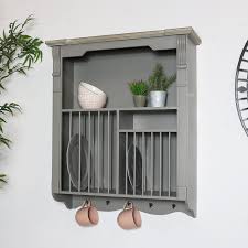 Grey Wall Mounted Plate Rack Flora