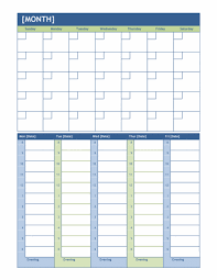 Monthly And Weekly Planning Calendar