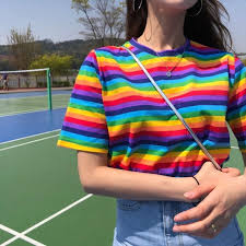 Rainbow Striped Loose O Neck Shirt In 2019 T Shirt