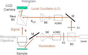 digital holography setup aom1 and aom2
