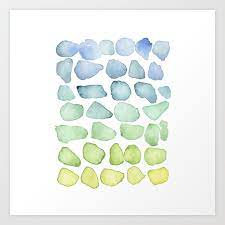 Blue Ombre Sea Glass Watercolor Art