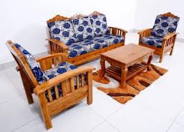 Brown 5 Seater Teak Wood Sofa Set For