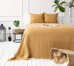 Dusty Mustard Linen Blanket Bedspread