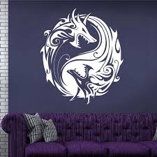yin yang dragon silhouette vinyl wall