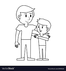 father and boy cartoon in black white