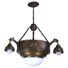Antique Brass Ceiling Lamp 1900s For