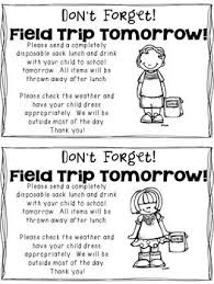 Field Trip Sack Lunch Reminder Note Classroom Classroom School