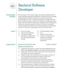 backend software developer resume sle
