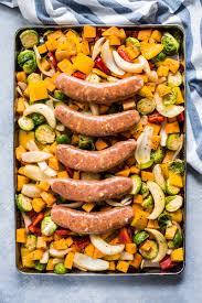 healthy sheet pan sausage and veggies