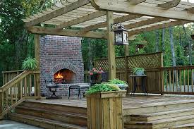 Custom Wood Deck Outdoors Fireplace