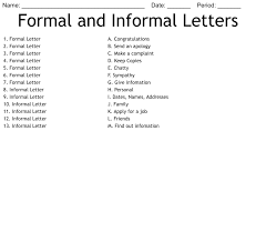 Formal And Informal Letters Worksheet