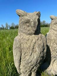 Pair Of Large Eagle Owl Stone Statues