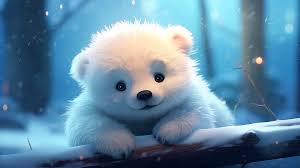 adorable fluffy polar bear cub in snowy