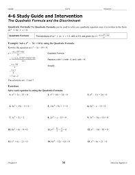4 6 Study Guide Int Quadratic Formula