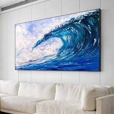 abstract blue wave oil painting on