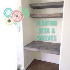 Learn how to build a desk in a closet for the perfect office space. Tatertots Jello Diy Blog On Instagram Working On A Floating Desk In A Little Nook Of The New Guestroom Diy Happ Desk Nook Floating Desk Desk Shelves