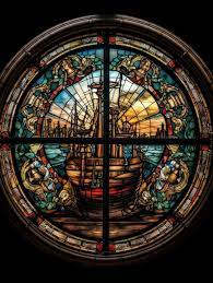 Ship Sea Stained Glass Window Mosaic