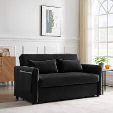 seafuloy 55 in width black velvet twin sofa bed with adjule backrest and 2 pillows