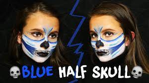 blue half skull halloween makeup