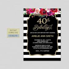 40th Birthday Invitations For Women 40th Birthday Invites Instant Download Elegant Black Gold Surprise B20