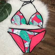 American Eagle Aerie Pink Palm Leaf Swim Bikini