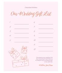 pink gentle wedding gift list template