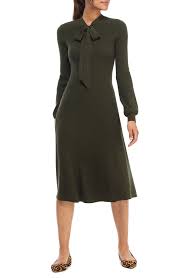 Womens Gal Meets Glam Collection Brianna Tie Neck Long Sleeve Sweater Dress Size Xx Small Green