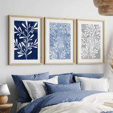 Buy 3pc Blue Leaf Prints Blue Wall Art