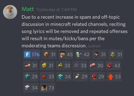 This article explains how to start a discord server and set up discord server rules on windows, macos,. Update To Minecraft Official Discord Server Apparently You Can Get Muted Kicked Or Even Banned If You Send In Every Channel Chat A Minecraft Revenge Lyrics Like Creeper Aw Man But Also People