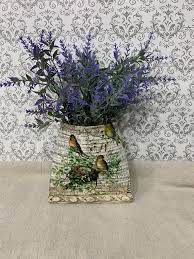 Lavender Tin Can Bird Wall Pocket