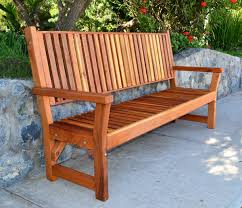 redwood garden bench with slats