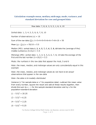 Statistics, mean, average, median, mode, bimodal and measures of central tendency. Calculation Example Mean Median Midrange Mode Variance And