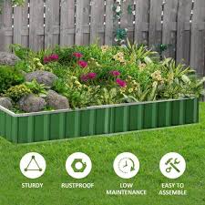 Outsunny Green Metal Raised Garden Bed
