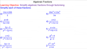 Simplifying Algebraic Fractions Mr