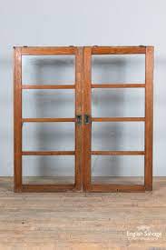 Original Oak Pair Of Glazed Cupboard Doors