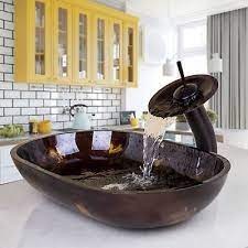 Glass Bathroom Sinks Rectangular Brown