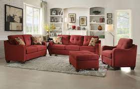 cleavon red fabric sofa set for