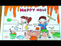 How To Draw Kids Celebrating Holi Festival Drawing Tutorial For Kids