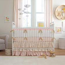 pale pink and gold chevron crib bedding