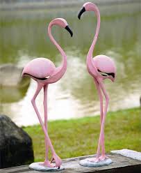 Stylized Pink Metal Flamingos Set Of 2