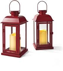 Red Outdoor Lanterns With Solar Candles