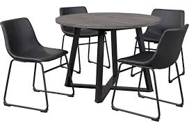 4 chairs + an oval or circle dining table; Signature Design By Ashley Centiar 5 Piece Round Dining Table Set With Black Faux Leather Chairs A1 Furniture Mattress Dining 5 Piece Sets