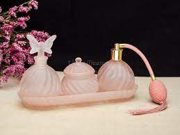 Vintage Vanity Glass Decor Set Pink